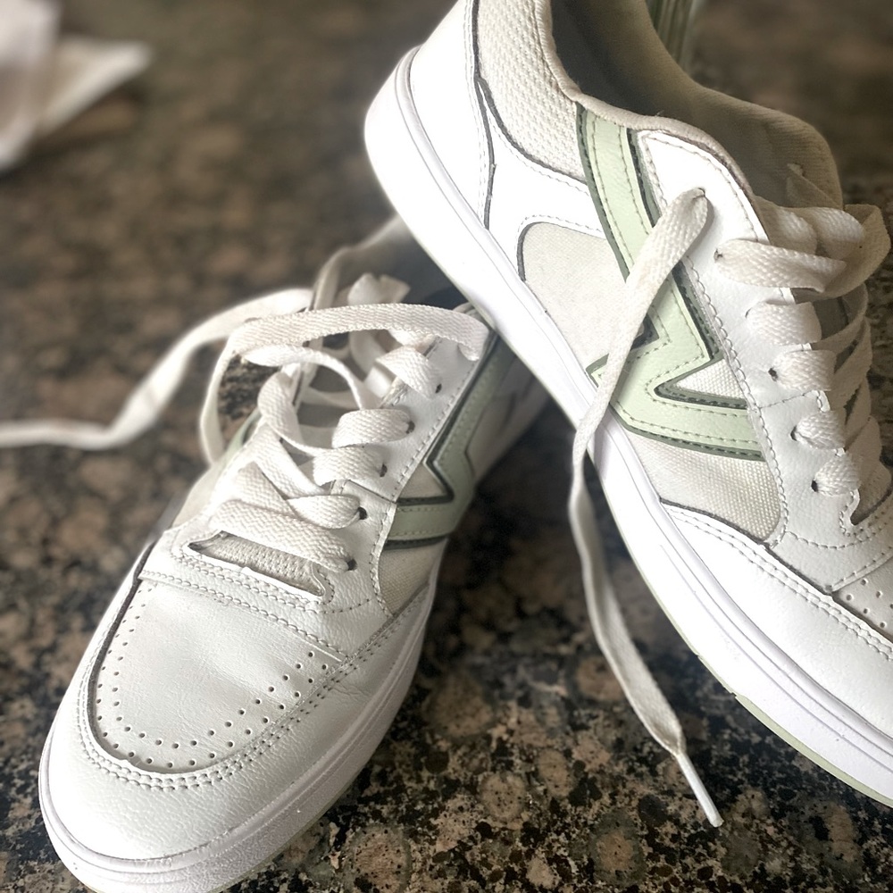 Vans White and Light Green Athletic Sneakers